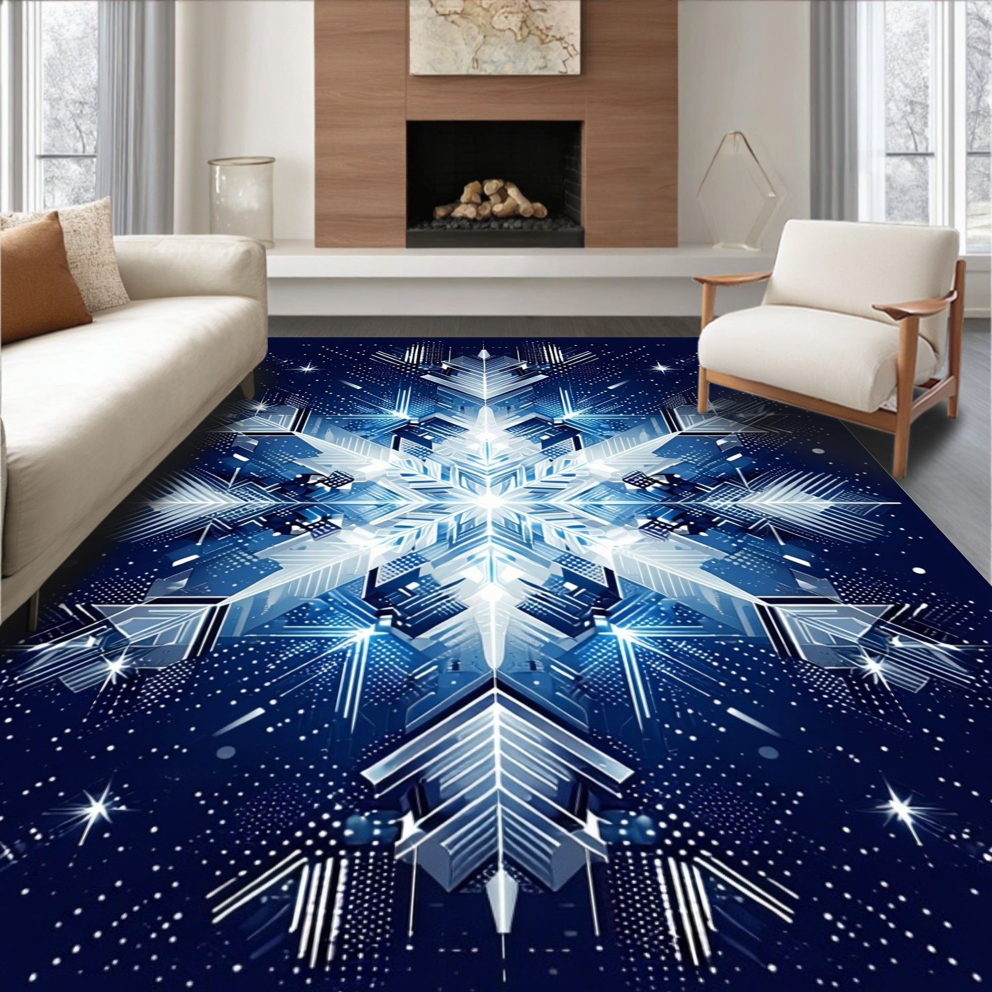 Abstract Snowflake Geometric Pattern Rug