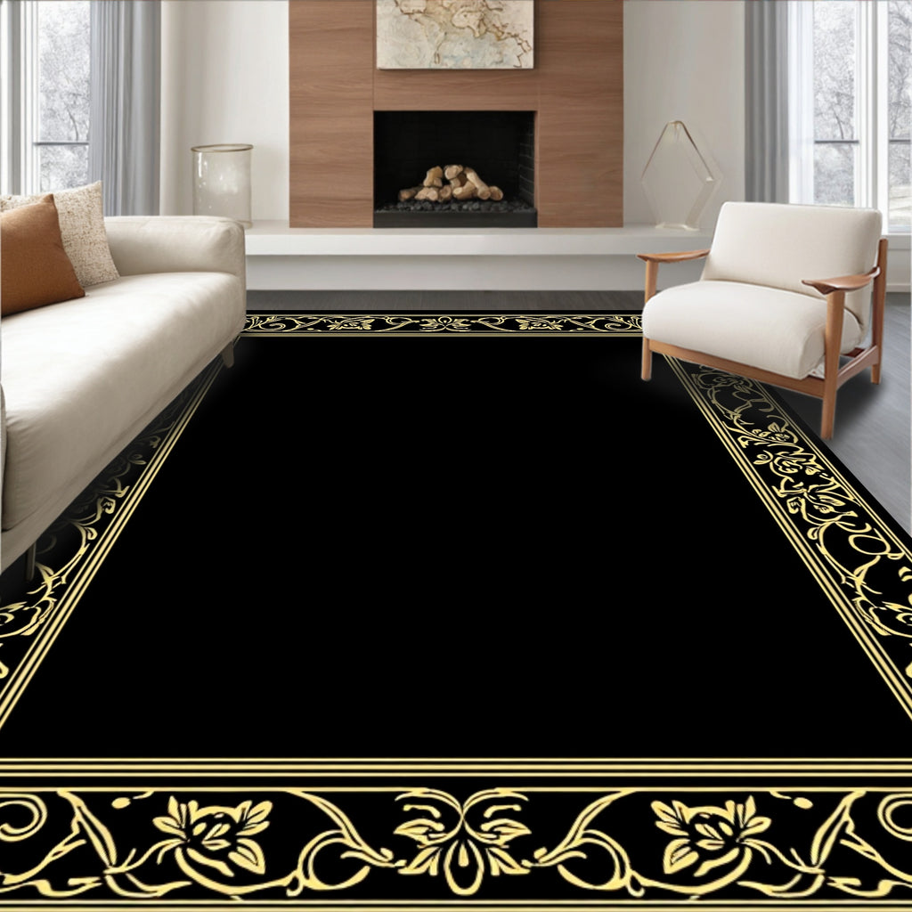 Ornate Floral Scroll Border Design Rug