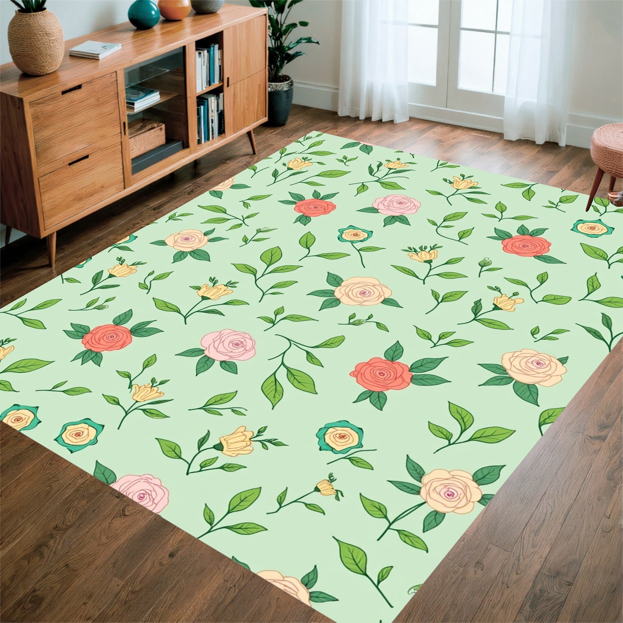 Pastel Garden Floral Botanical Pattern Rug