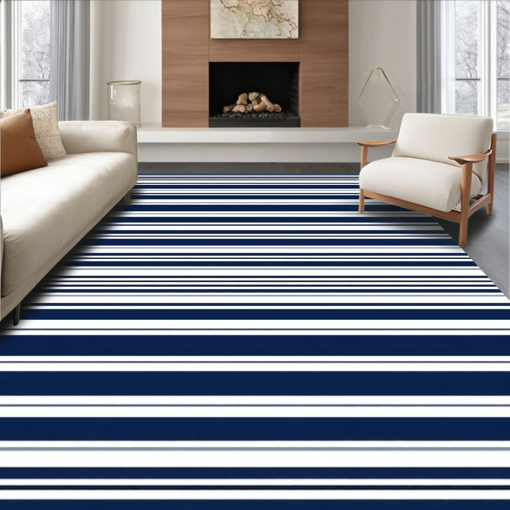 Navy White Classic Stripe Pattern Rug