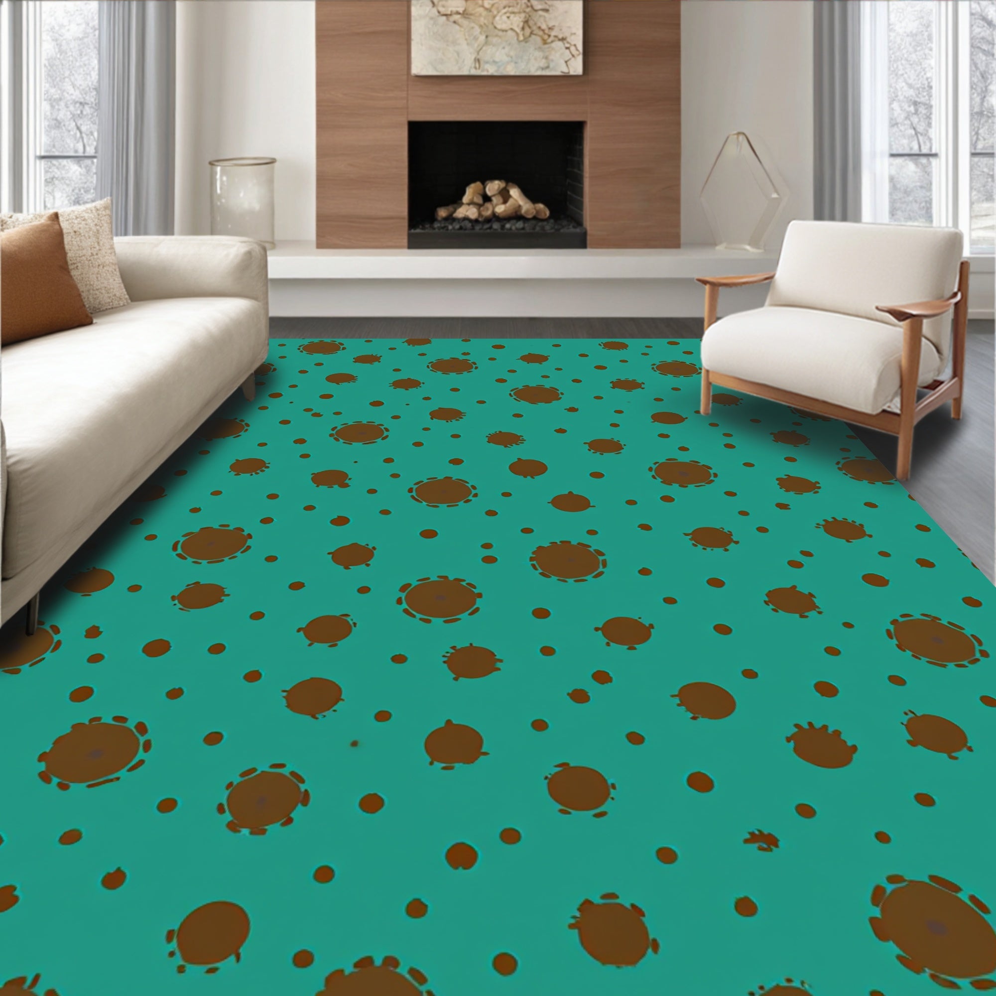 Teal Dots And Orbs Pattern Rug