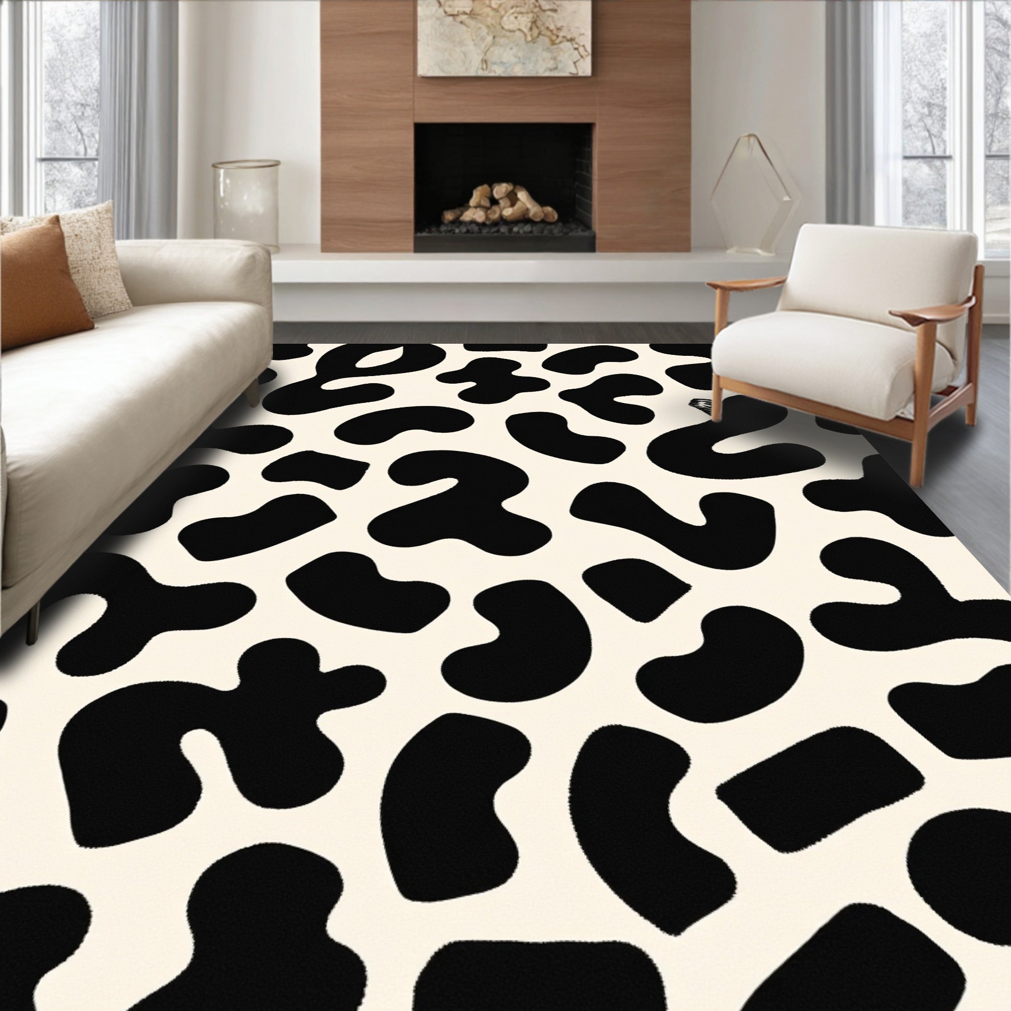 Playful Black Cream Amorphous Pattern Rug