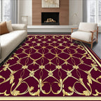 Rich Burgundy Gold Scrollwork Pattern Rug