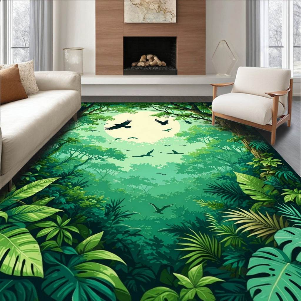 Tropical Forest Birds and Lush Foliage Rug