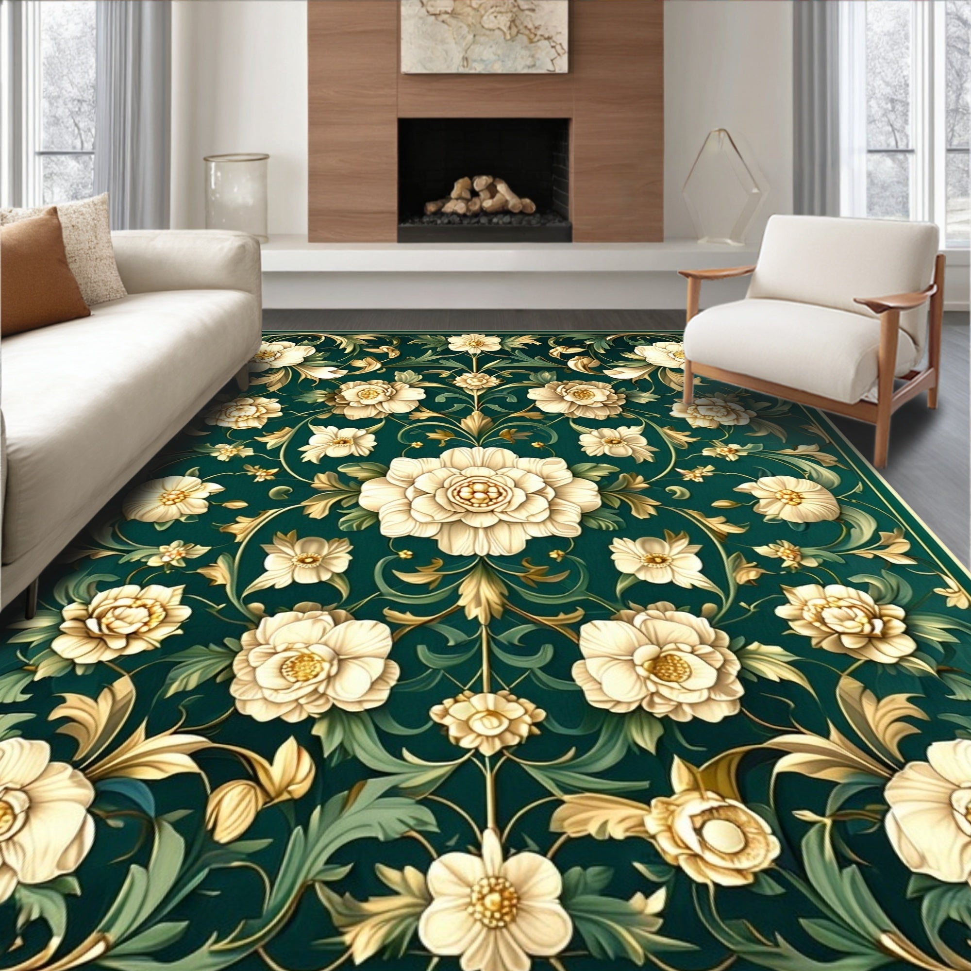 Ornate Floral Garden Pattern Rug