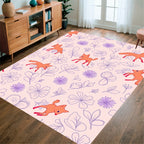Playful Fox and Floral Pattern Rug