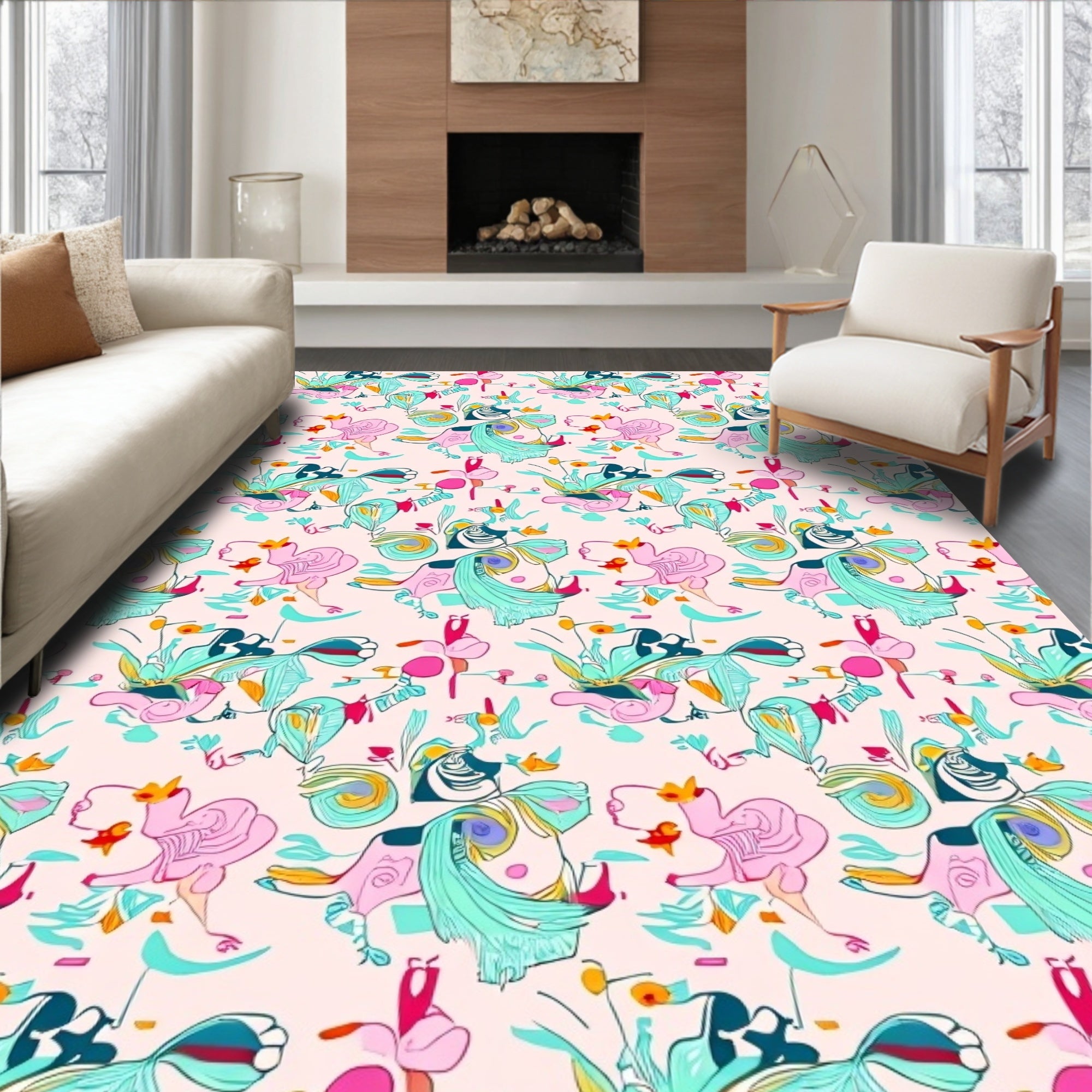 Playful Abstract Floral Pattern Rug