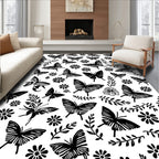 Black Butterfly Floral Pattern Rug