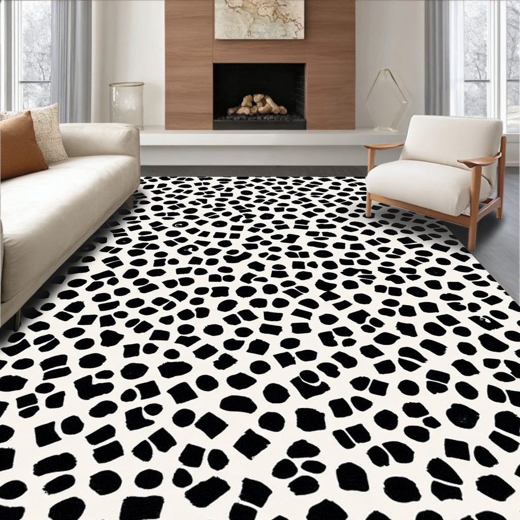Abstract Black White Scattered Shapes Rug