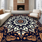 Navy Orange Floral Medallion Rug