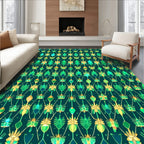 Emerald Beetles Butterflies Geometric Pattern Rug