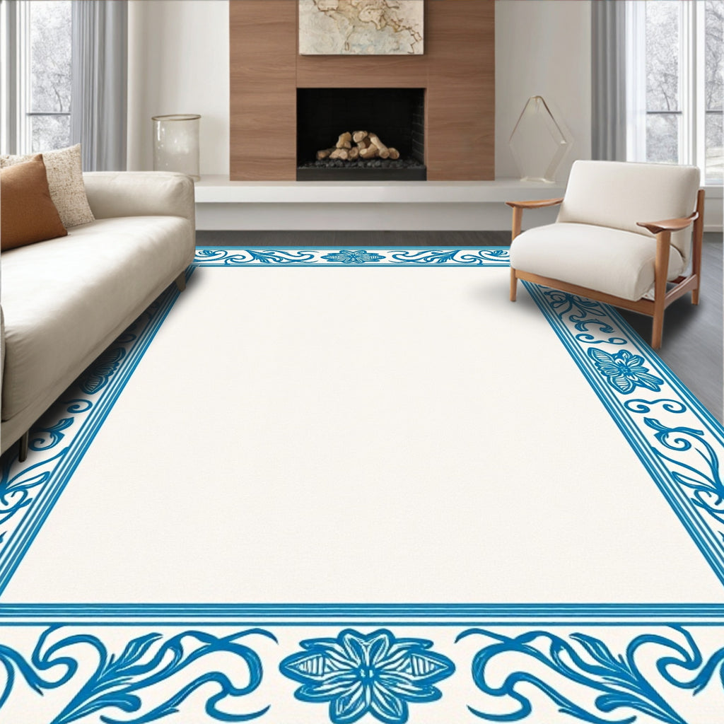 Vintage Blue Botanical Frame Design Rug