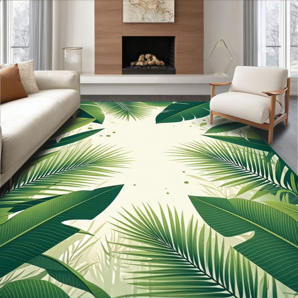 Tropical Green Leaf Pattern Rug