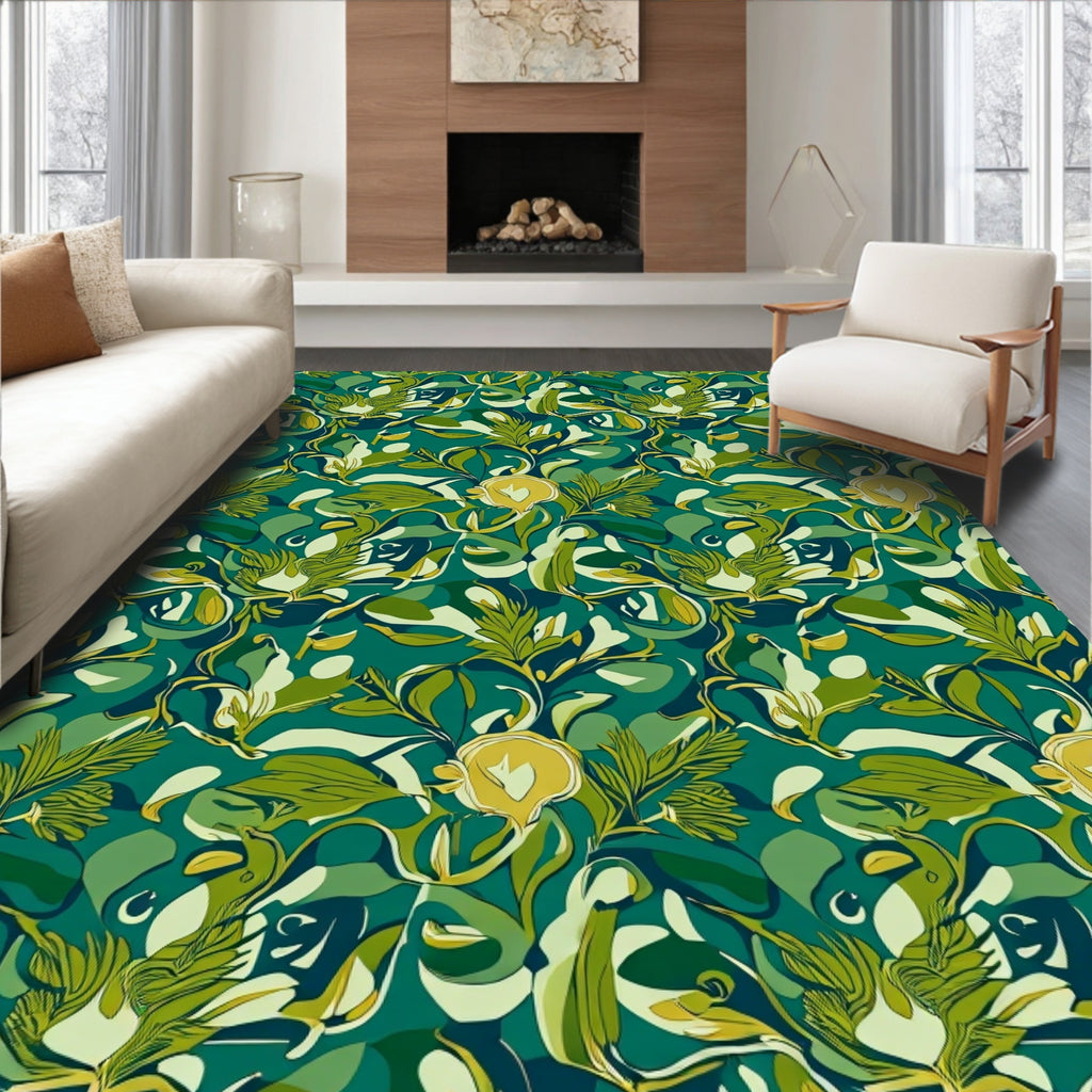 Emerald Abstract Floral Pattern Rug