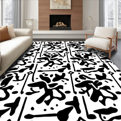 Abstract Organic Black White Pattern Rug