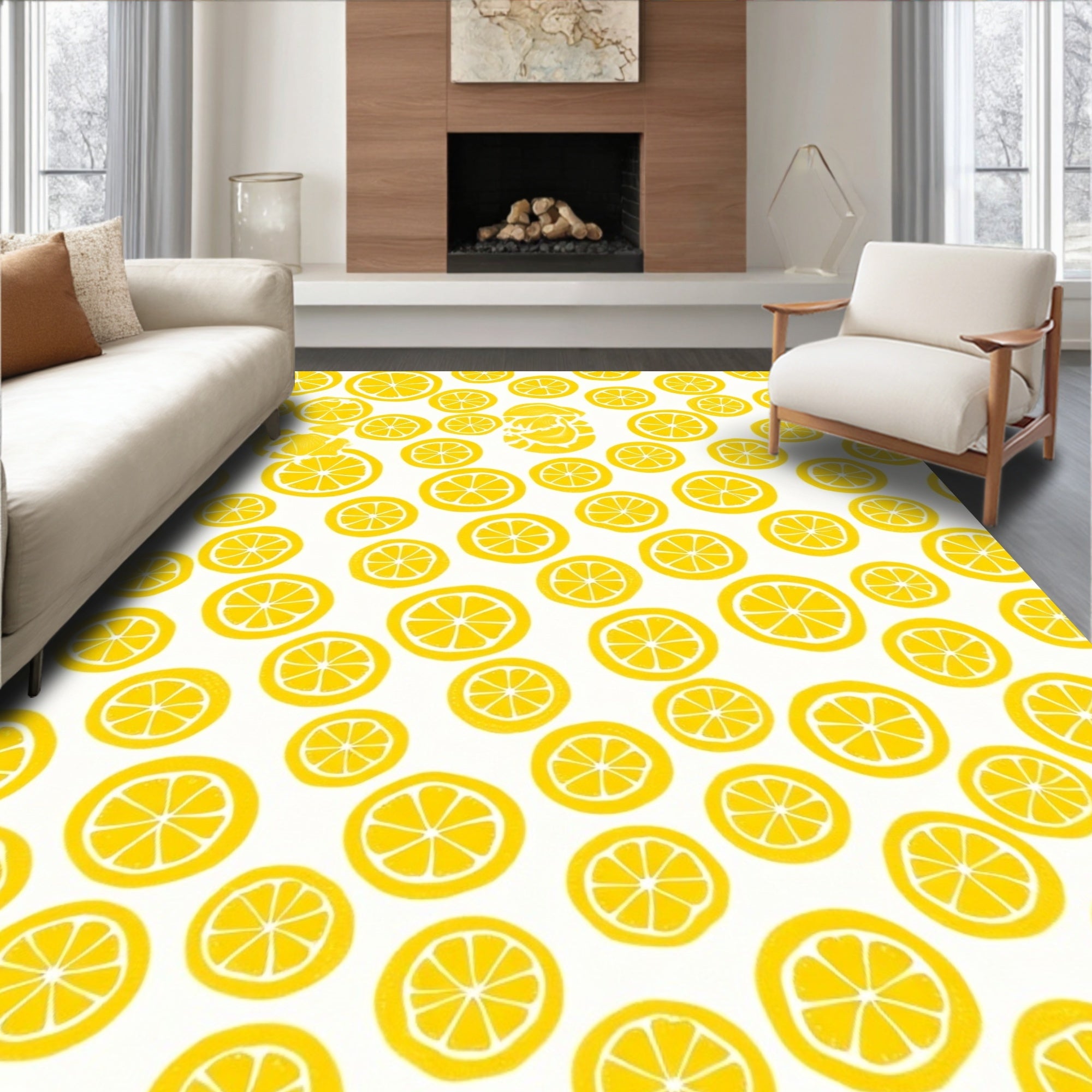 Bright Yellow Citrus Theme Rug