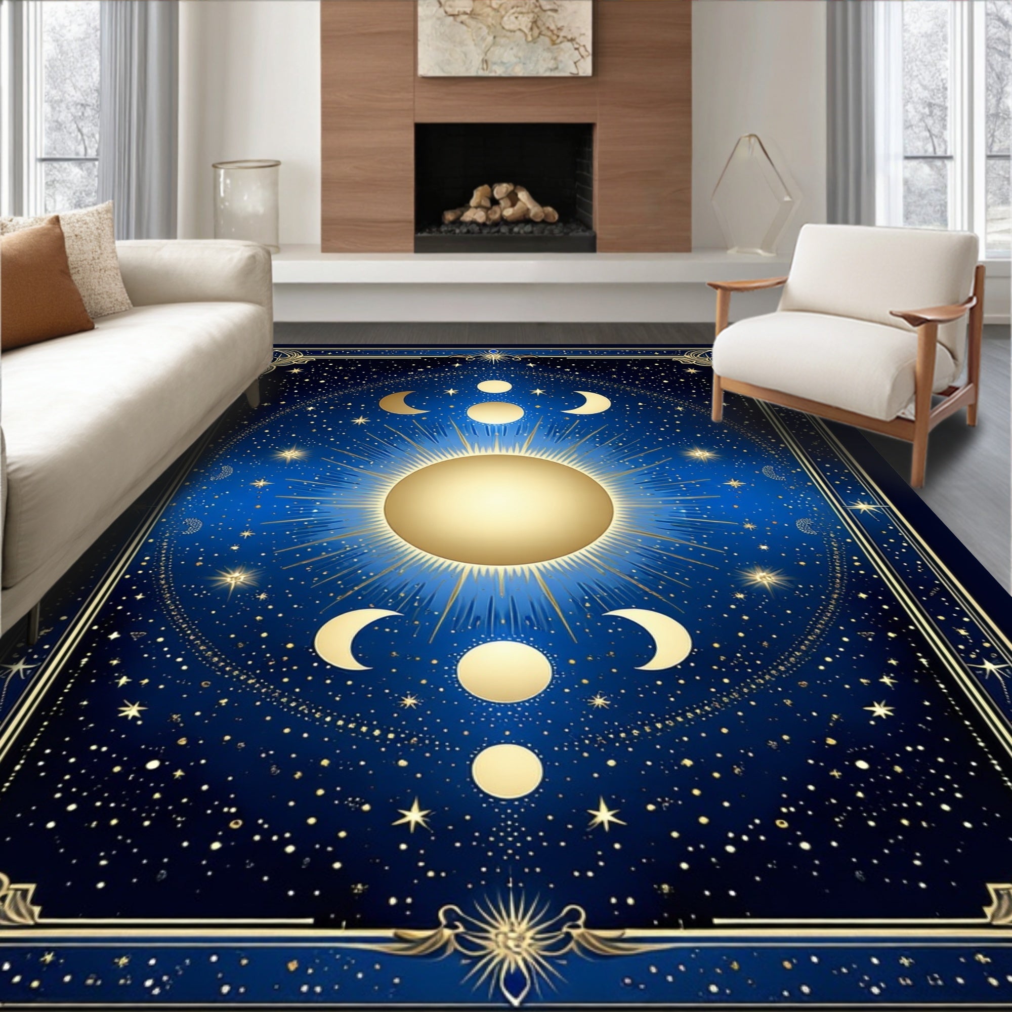 Celestial Sun Moon Starry Night Rug