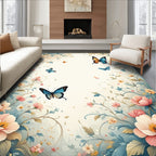Pastel Floral Butterfly Garden Scenic Rug