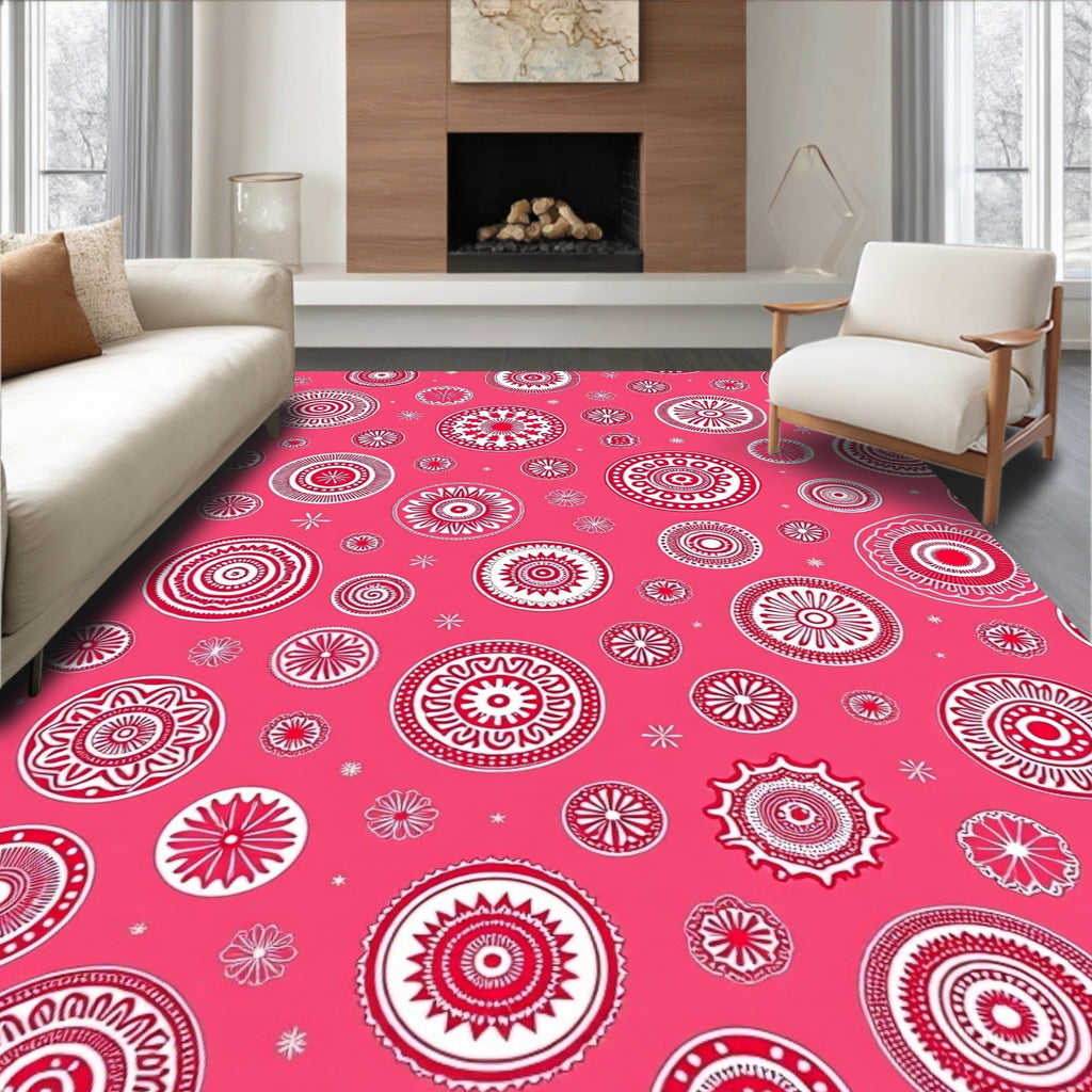 Crimson Circles Medallion Mandala Rug