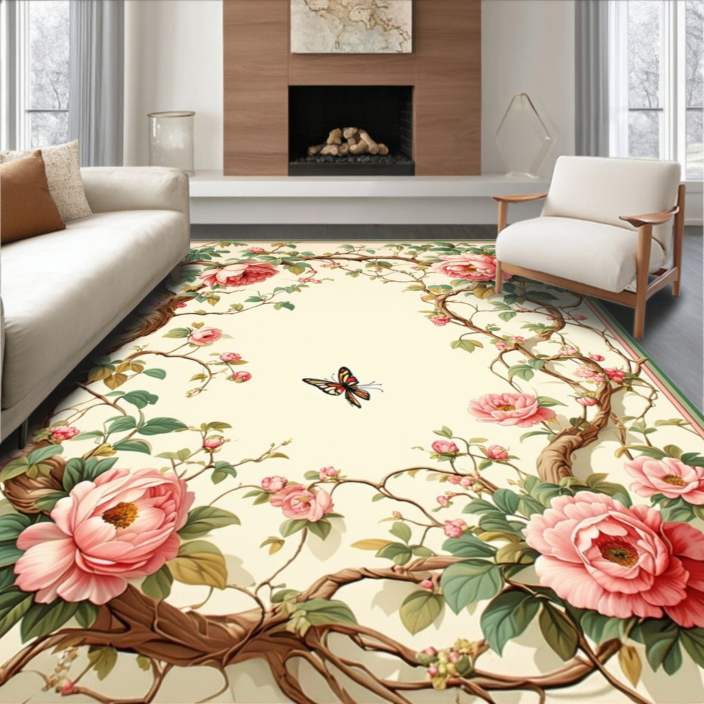 Floral Vine With Butterfly Motif Rug