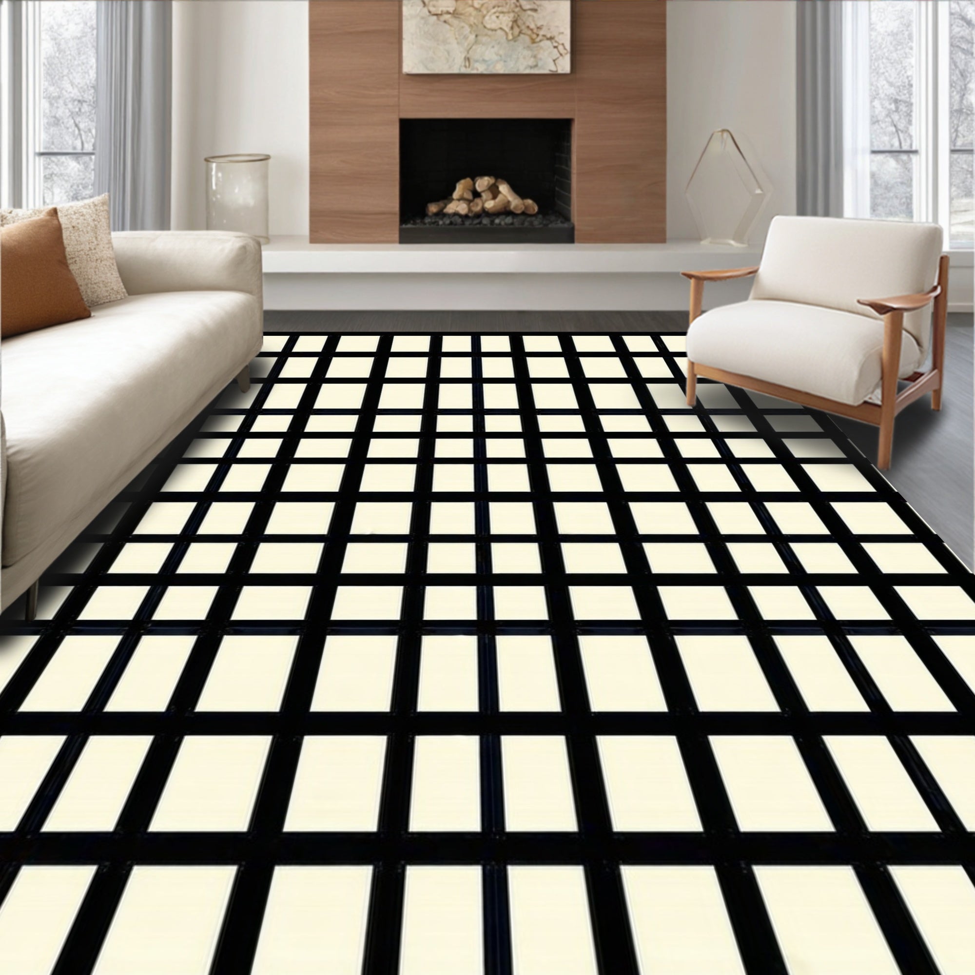 Lattice Grid Graphic Design Rug