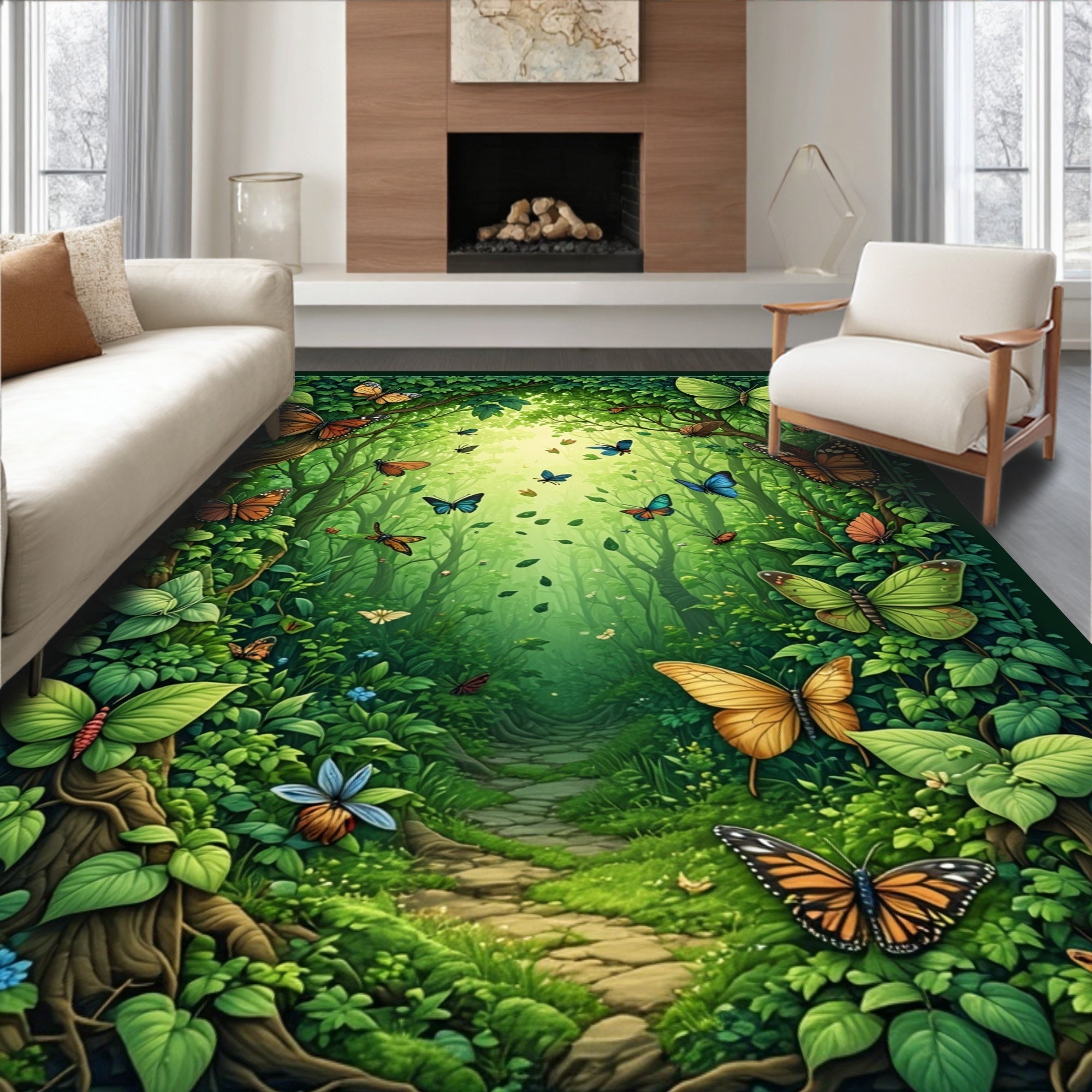 Enchanted Forest Butterfly Garden Design Rug