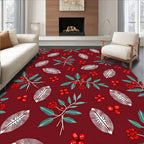 Festive Red Berry Branches Botanical Rug