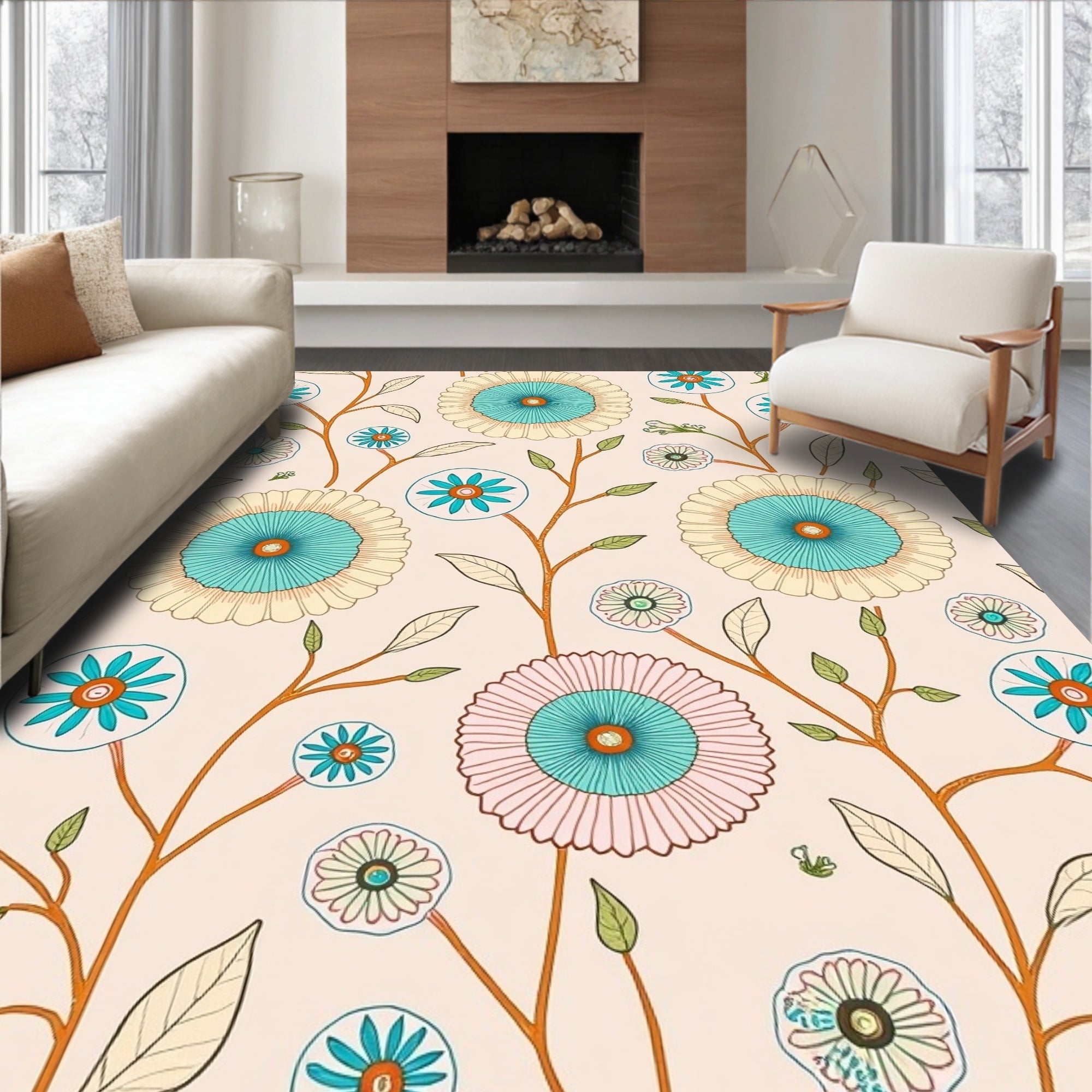 Retro Floral Vine Pattern Rug