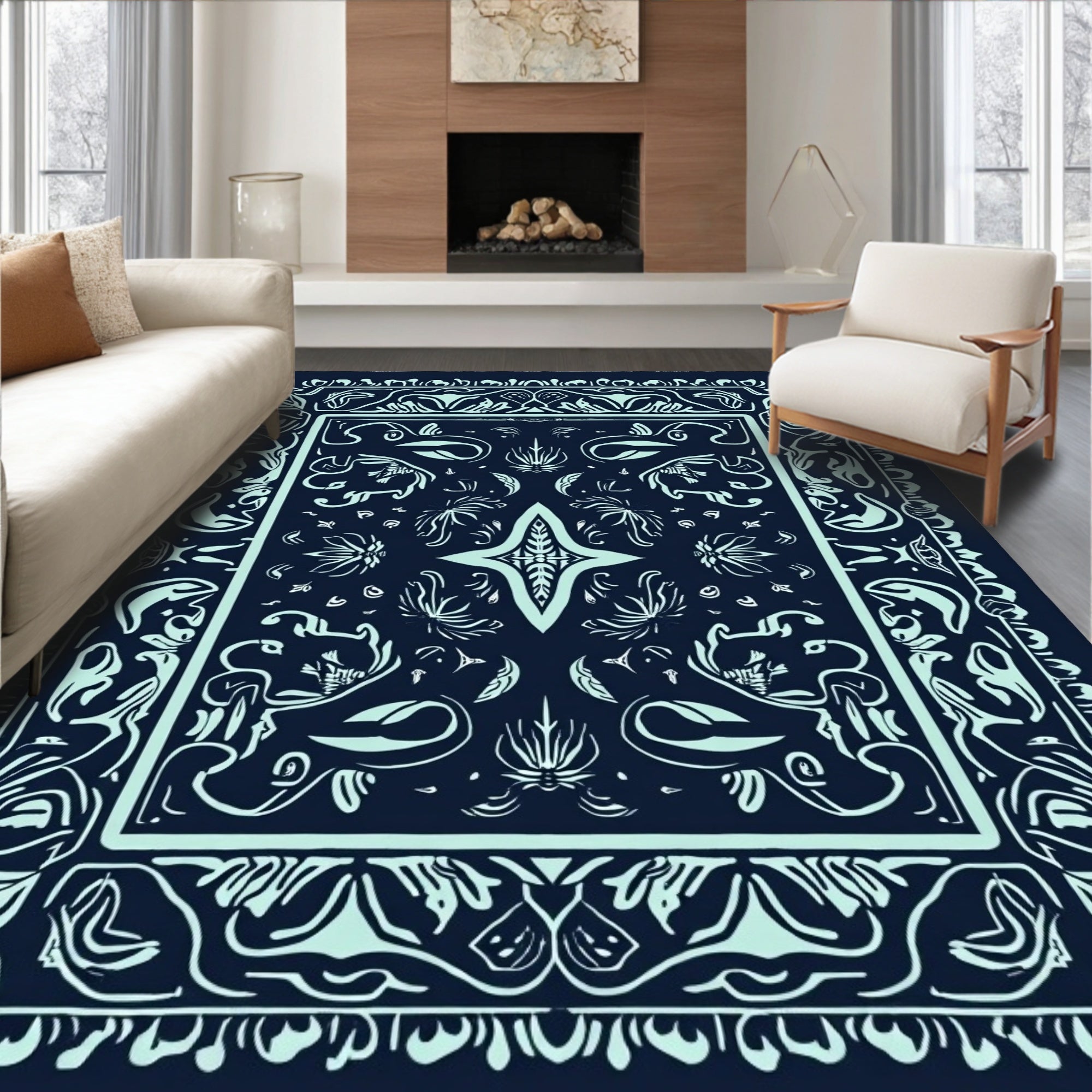 Mystical Floral Bordered Abstract Design Rug