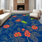 Coral Flower Green Leaf Pattern Rug