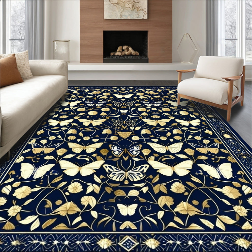 Midnight Garden Butterfly Motif Rug