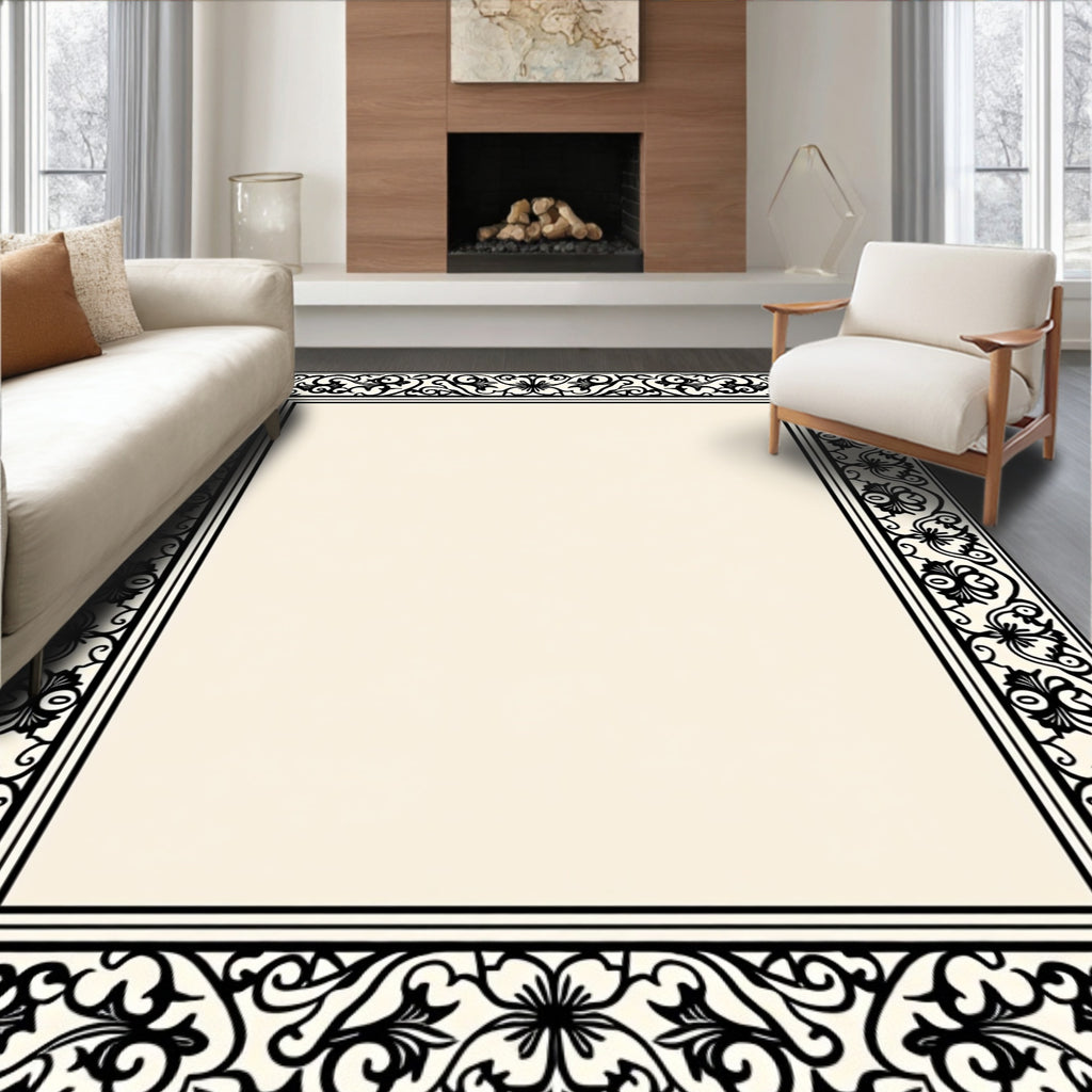 Elegant Black Floral Border Design Rug