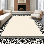 Elegant Black Floral Border Design Rug