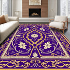 Ornate Floral Symmetry Gold Blue Rug
