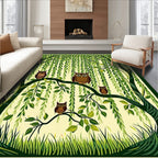 Whimsical Owl Family Forest Scene Rug
