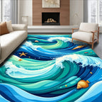 Vibrant Ocean Waves with Marine Life Rug