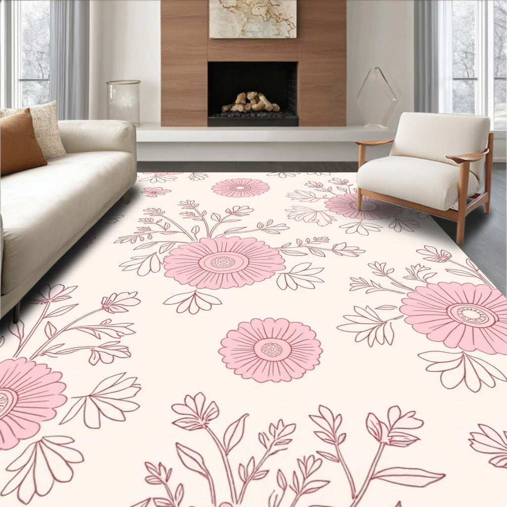 Charming Pink Floral Pattern Rug