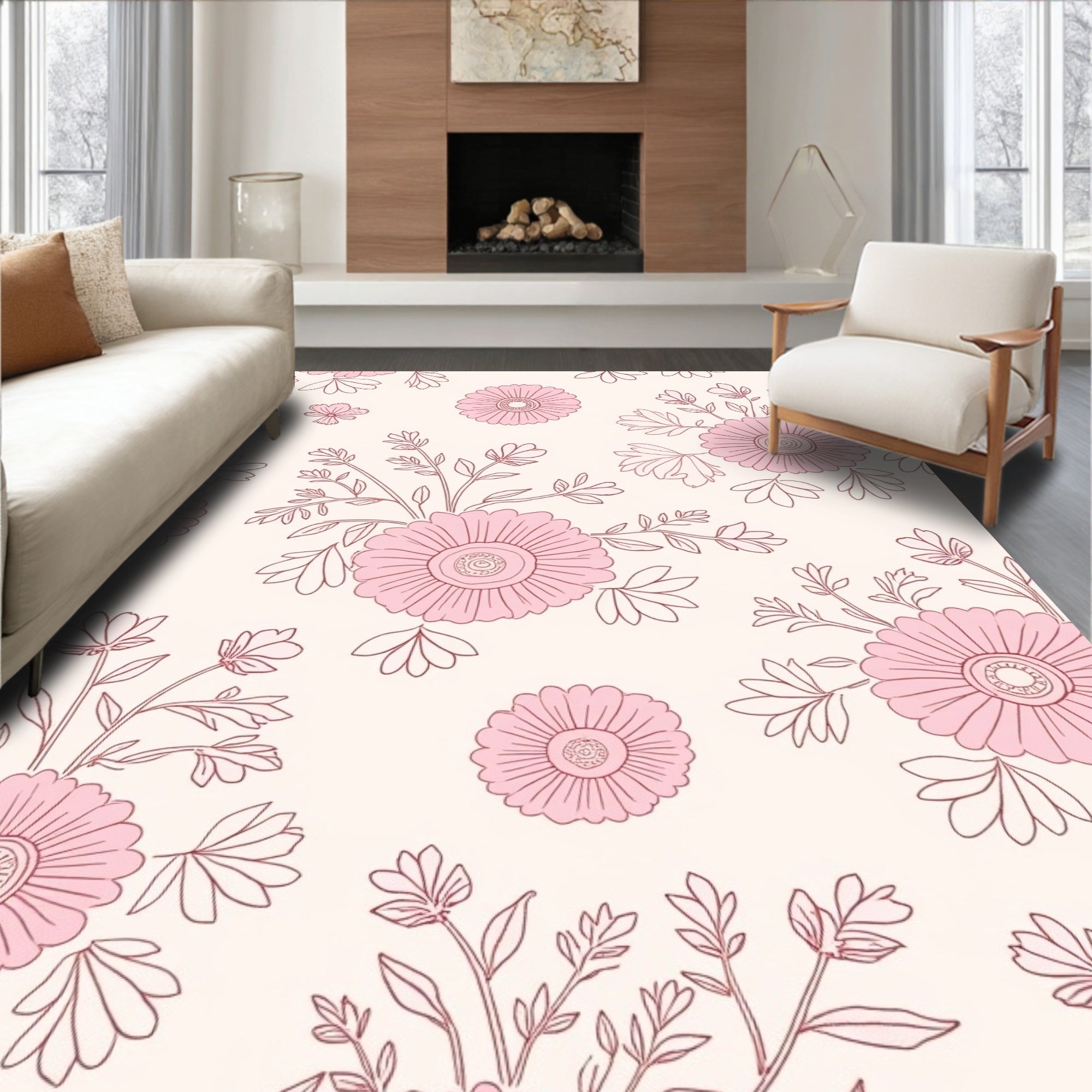 Charming Pink Floral Pattern Rug