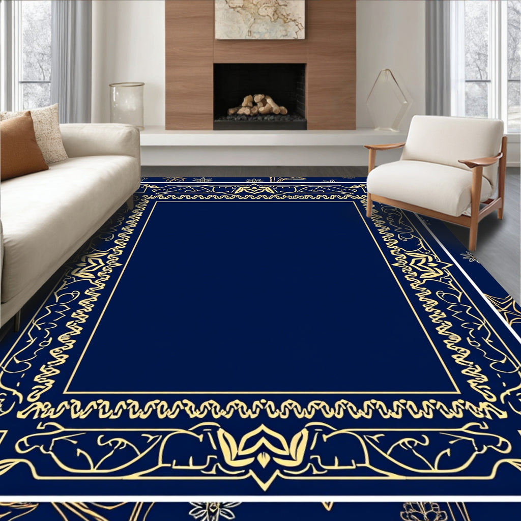 Ornate Golden Floral Border Design Rug