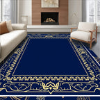 Ornate Golden Floral Border Design Rug
