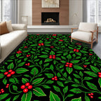 Festive Green Red Holly Botanical Rug