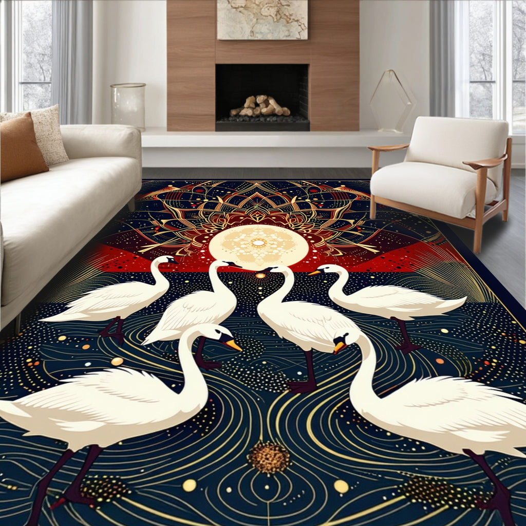 Celestial Swans Radiant Mandalas Rug