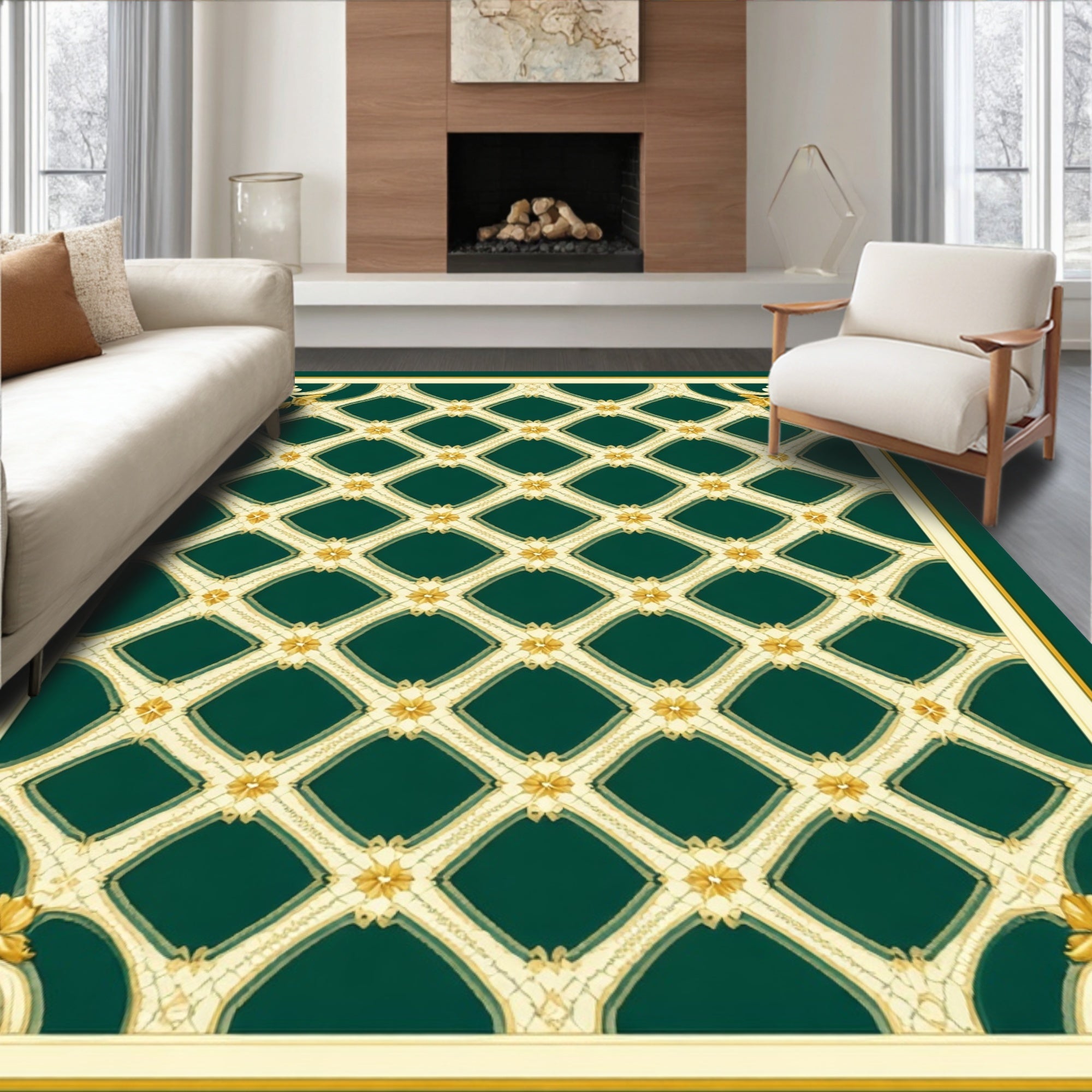 Classic Lattice Floral Pattern Rug
