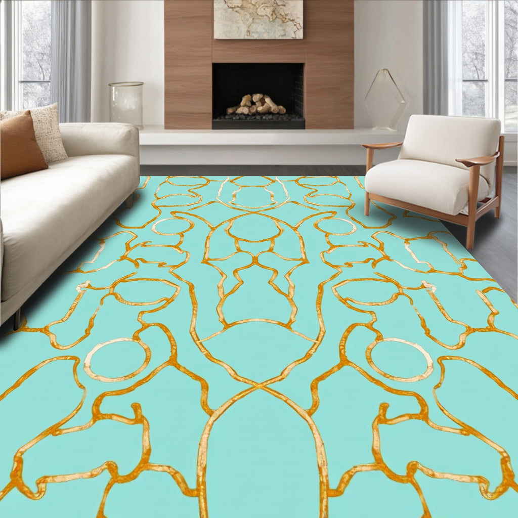 Gold Abstract Contour Pattern Rug