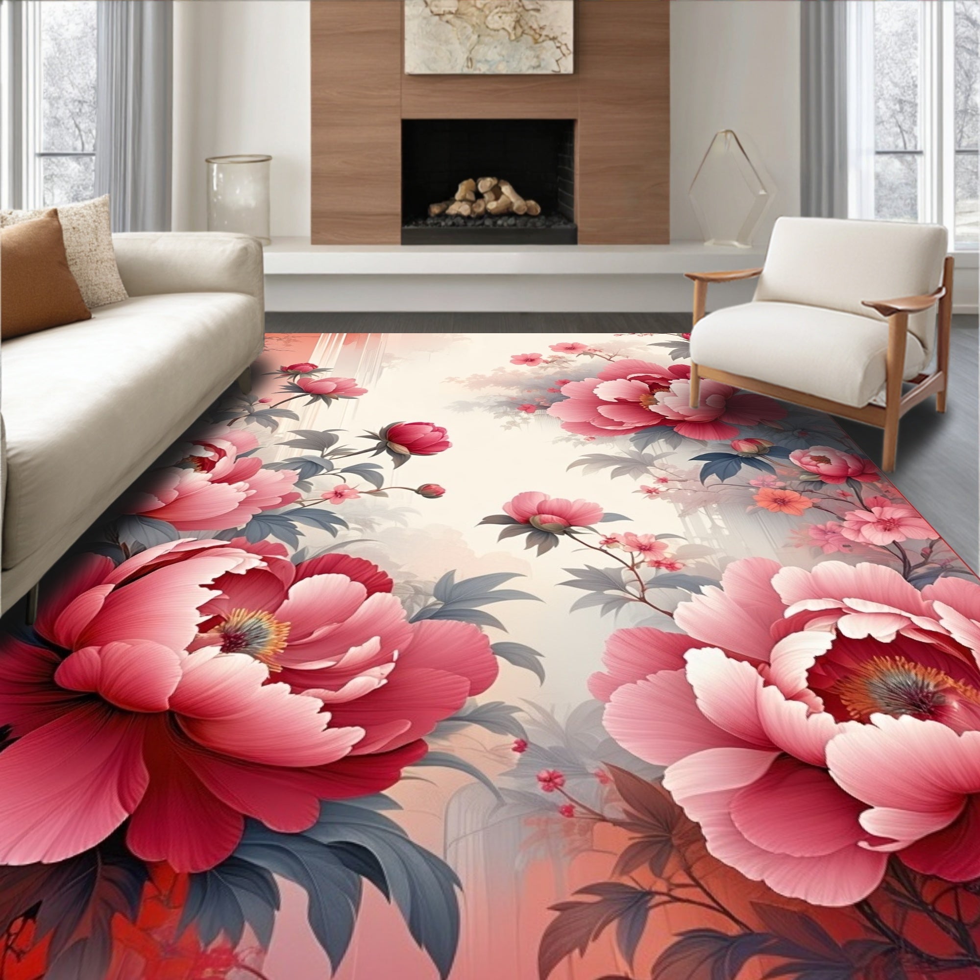 Grand Pink Floral Pattern Rug