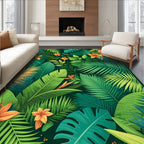 Lush Tropical Foliage Orange Flower Design Rug
