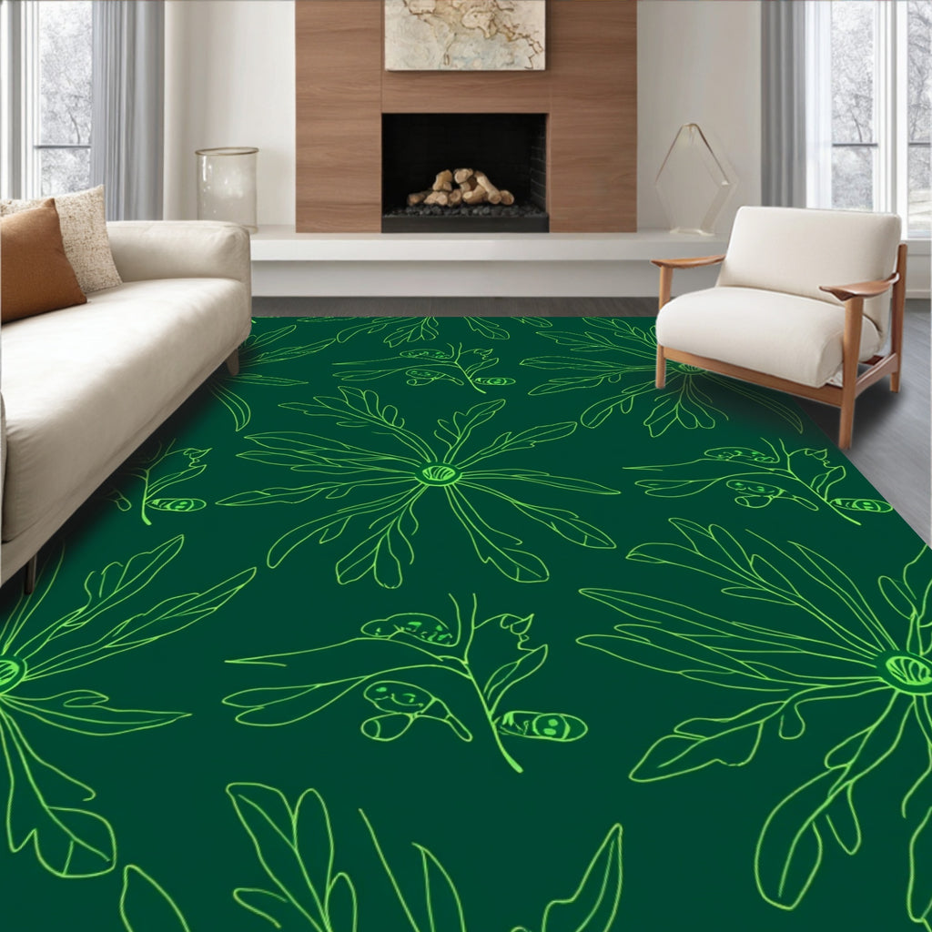 Vine And Floral Pattern Outline Rug