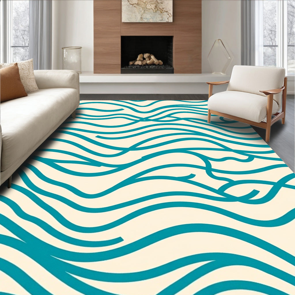 Teal Flowing Lines Pattern Rug