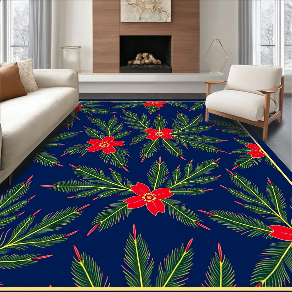 Crimson Floral Fern Arrangement Rug