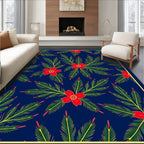 Crimson Floral Fern Arrangement Rug
